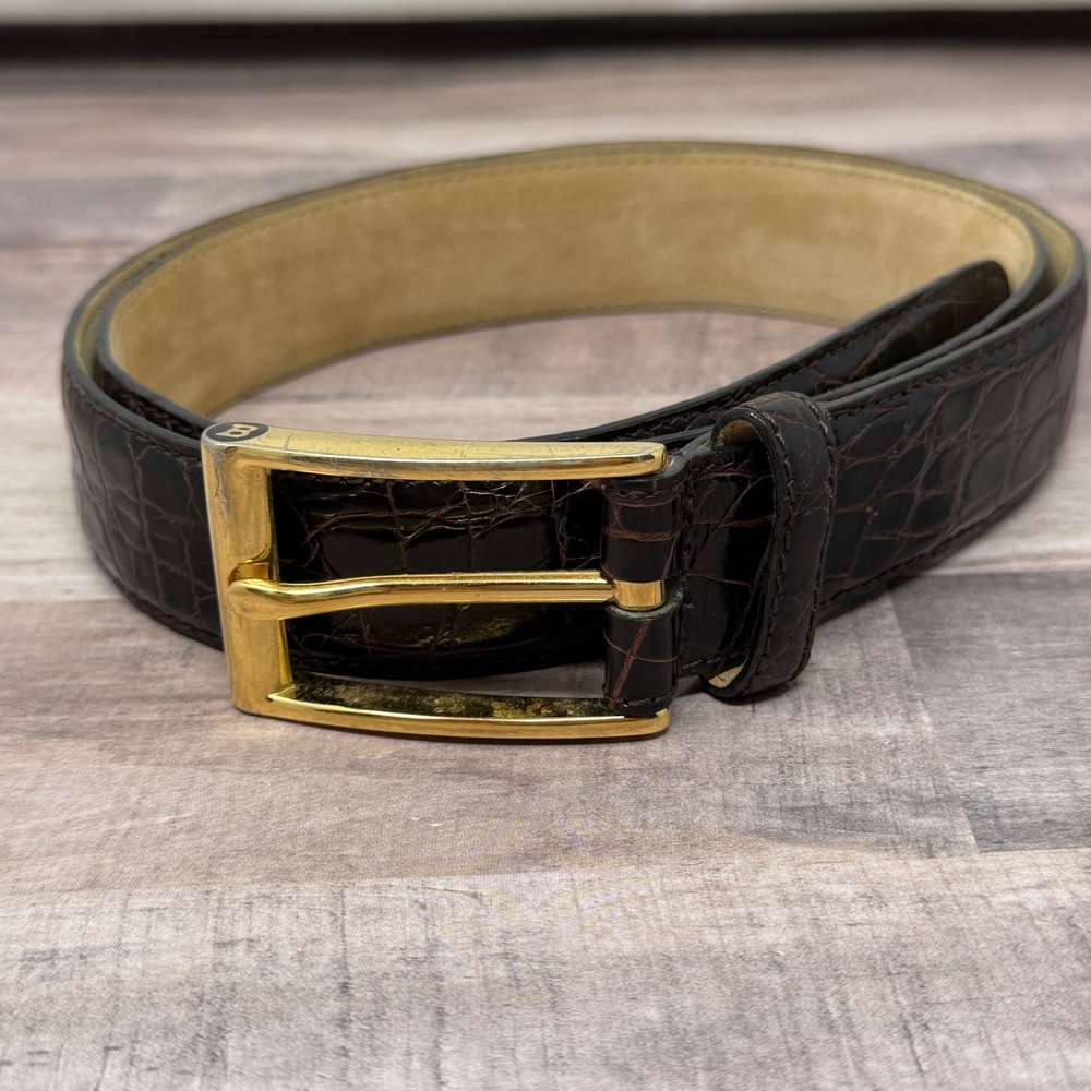 Bally Mens Crocodile Belt 34 Made in Italy Luxury Old Money Sophisticated Style